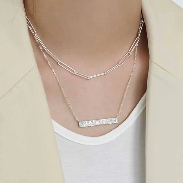 Geometric Rectangle Tag 925 Sterling Silver Necklace - Image 2