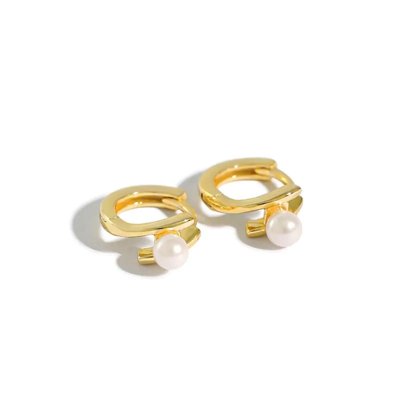 Shell Pearl 925 Sterling Silver Hoop Earrings - Image 3