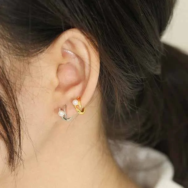 Shell Pearl 925 Sterling Silver Hoop Earrings - Image 2