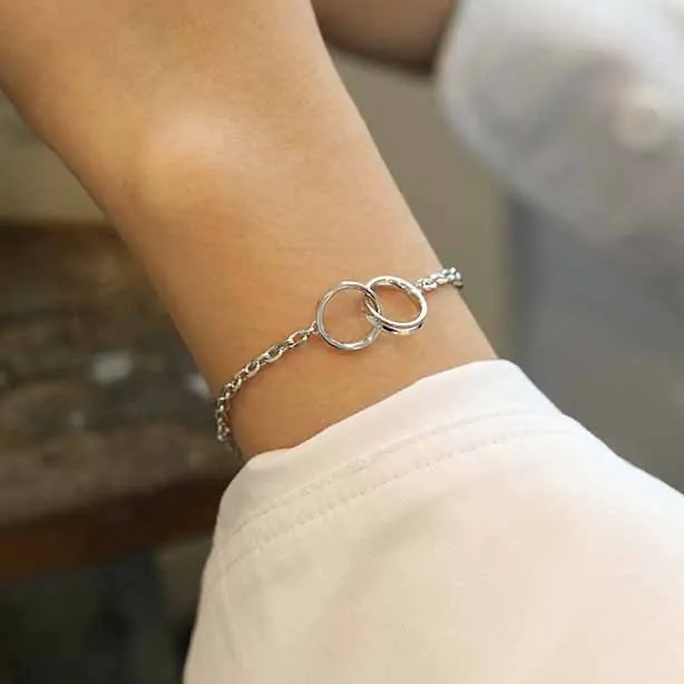 Double Circles 925 Sterling Silver Chain Bracelet - Image 2