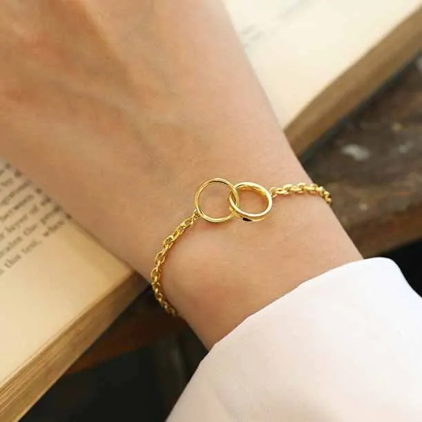 Double Circles 925 Sterling Silver Chain Bracelet - Image 3