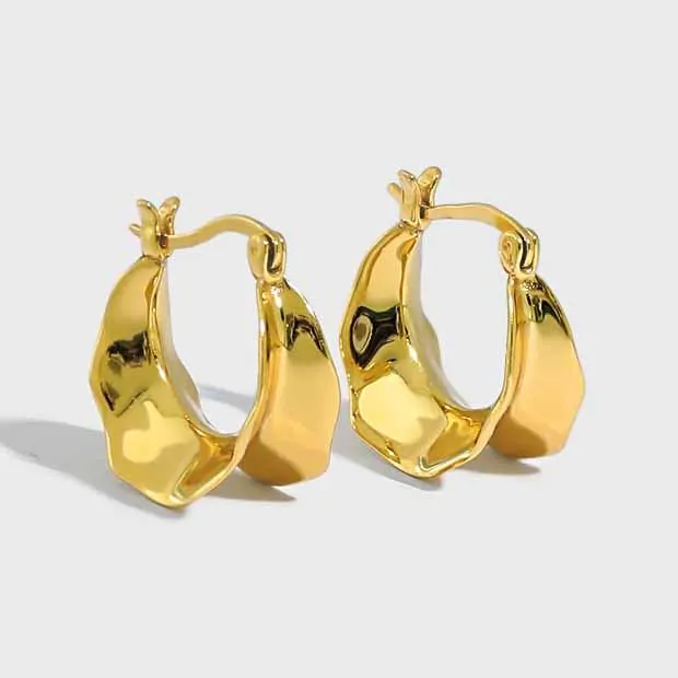 Geometric Irregular Circle 925 Sterling Silver Hoop Earrings - Image 4