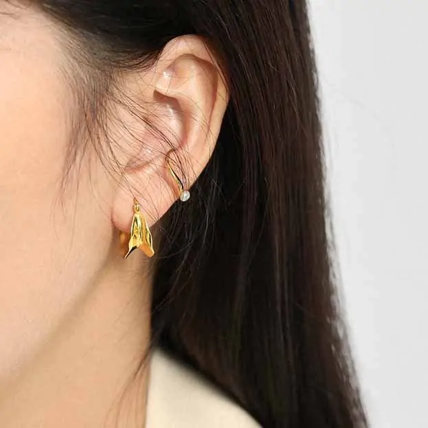 Geometric Irregular Circle 925 Sterling Silver Hoop Earrings - Image 2