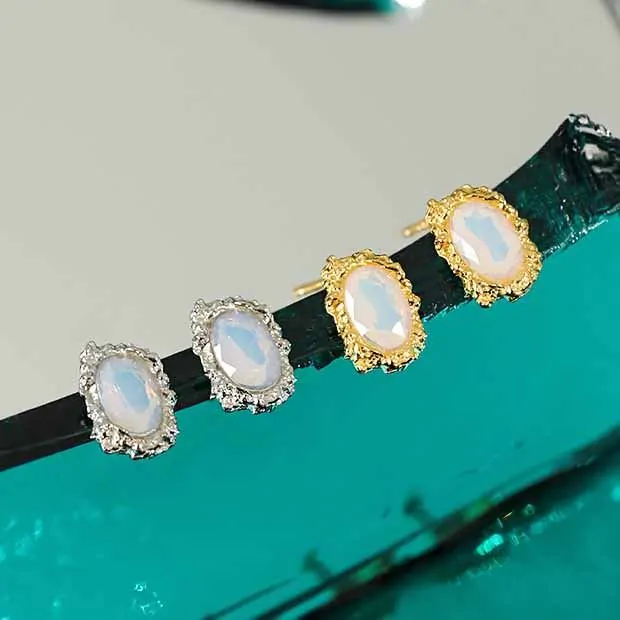 Elegant Oval Created Opal 925 Sterling Silver Stud Earrings - Image 2