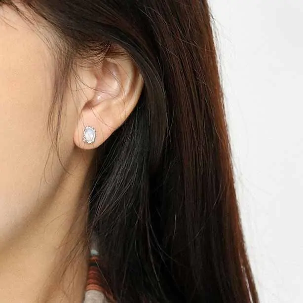 Elegant Oval Created Opal 925 Sterling Silver Stud Earrings - Image 3