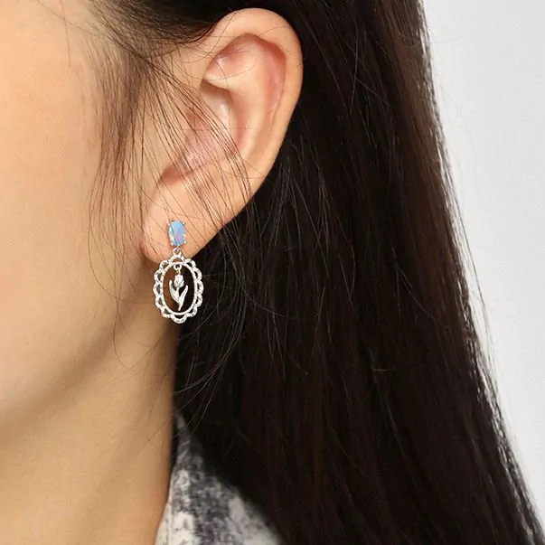 Elegant Blue CZ Tulips Flower 925 Sterling Silver Dangling Earrings - Image 3