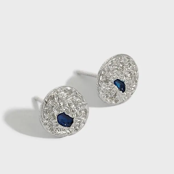 Irregular Geometric Round 925 Sterling Silver Stud Earrings - Image 4