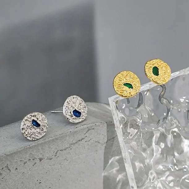 Irregular Geometric Round 925 Sterling Silver Stud Earrings - Image 2