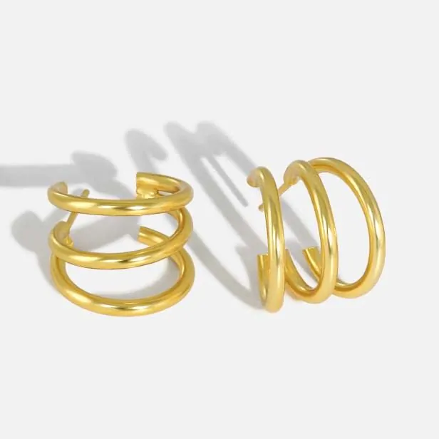 Triple Layer Lines 925 Sterling Silver Stud Earrings - Image 5