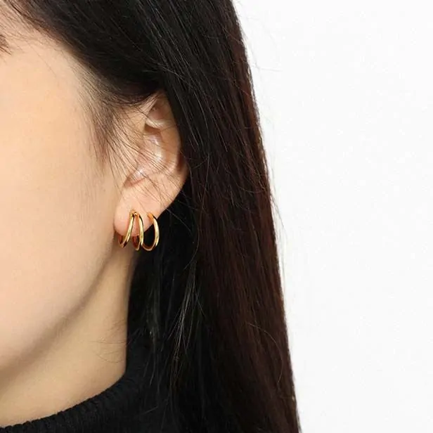 Triple Layer Lines 925 Sterling Silver Stud Earrings - Image 3