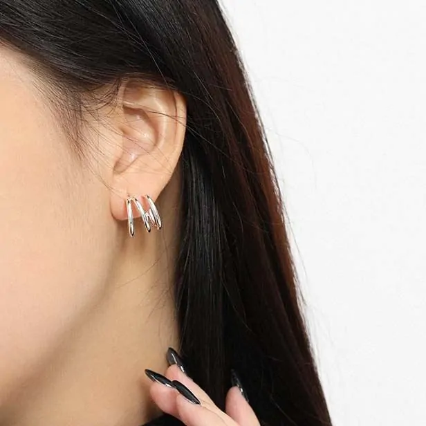 Triple Layer Lines 925 Sterling Silver Stud Earrings - Image 4