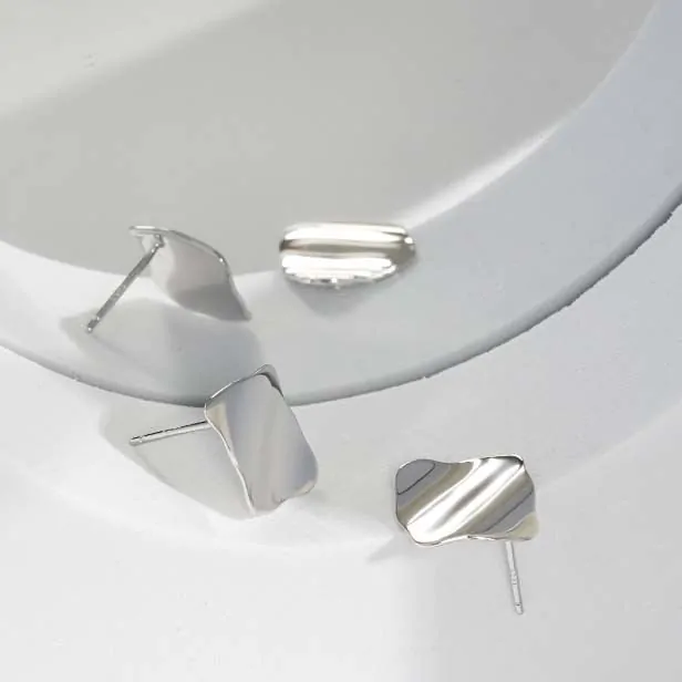 Geometric Wave 925 Sterling Silver Stud Earrings - Image 2