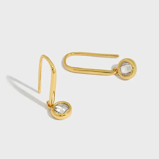 Round CZ U Shape 925 Sterling Silver Stud Earrings - Image 4