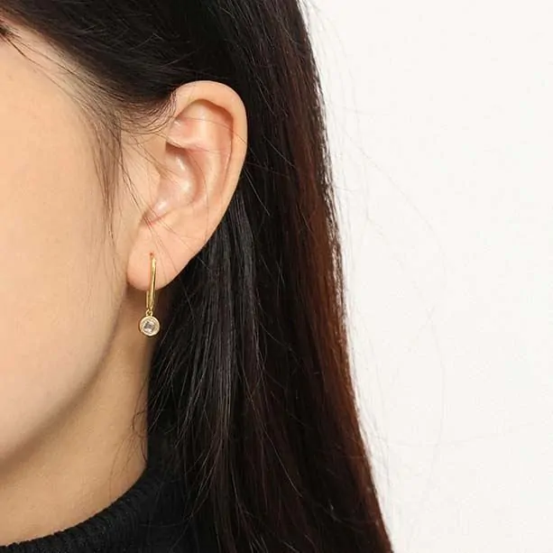 Round CZ U Shape 925 Sterling Silver Stud Earrings - Image 2