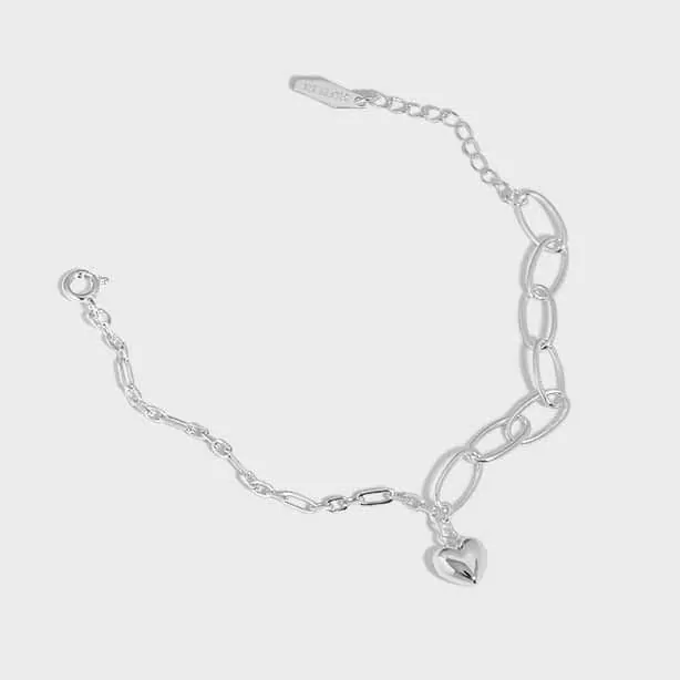 Irregular Hollow Chain Heart 925 Sterling Silver Bracelet - Image 5