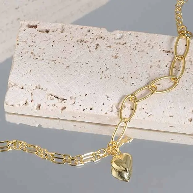 Irregular Hollow Chain Heart 925 Sterling Silver Bracelet - Image 2