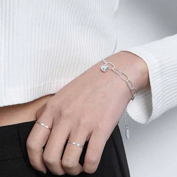 Irregular Hollow Chain Heart 925 Sterling Silver Bracelet - Image 4