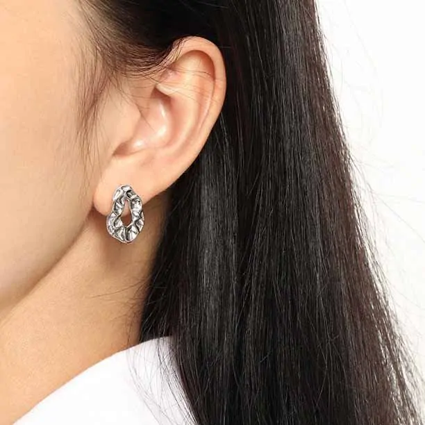 Minimalism Irregular Circle 925 Sterling Silver Stud Earrings - Image 3