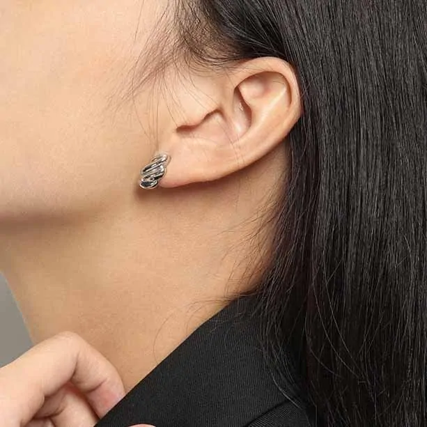 Geometric Irregular Thread Twisted 925 Sterling Silver Stud Earrings - Image 4
