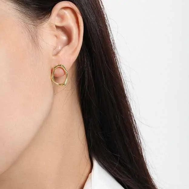 Elegant Hollow Irregular Circle 925 Sterling Silver Stud Earrings - Image 3