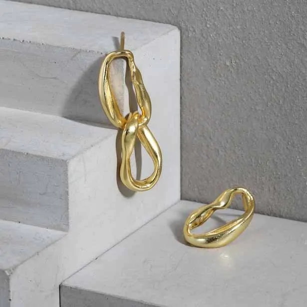 Asymmetric Hollow Chain 925 Sterling Silver Dangling Earrings - Image 2