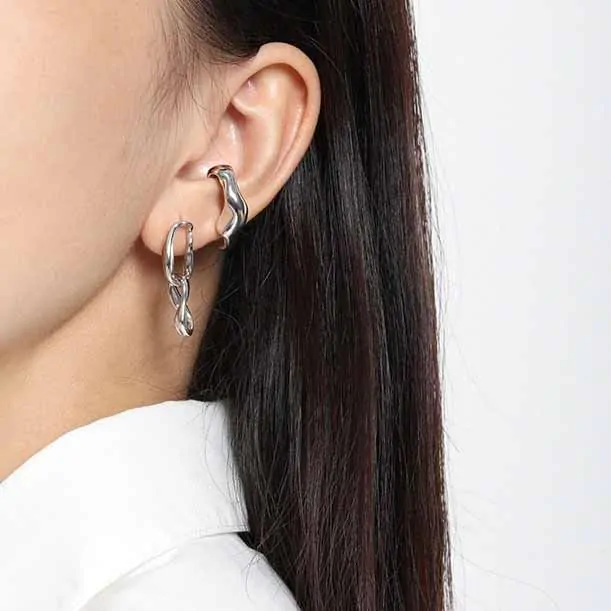 Asymmetric Hollow Chain 925 Sterling Silver Dangling Earrings - Image 3