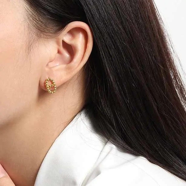 Hollow Beads Pig Nose 925 Sterling Silver Stud Earrings - Image 4