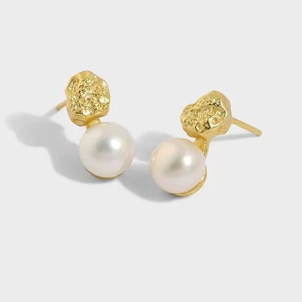 Elegant Round Natural Cultured Pearl 925 Sterling Silver Stud Earrings - Image 5