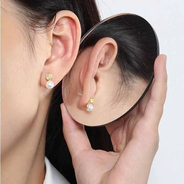 Elegant Round Natural Cultured Pearl 925 Sterling Silver Stud Earrings - Image 4