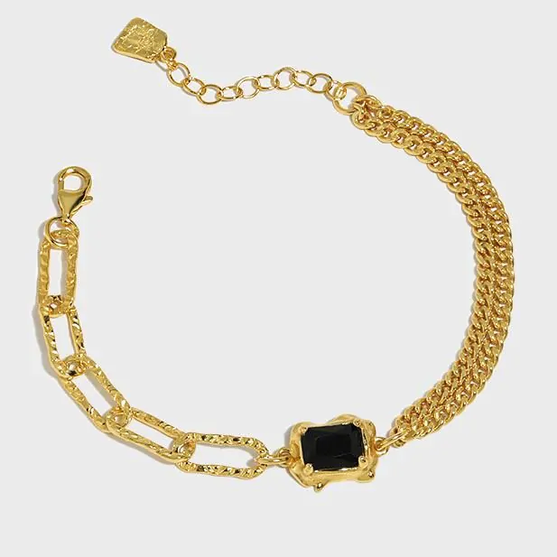 Irregular Geometric Baguette Black CZ 925 Sterling Silver Bracelet - Image 5