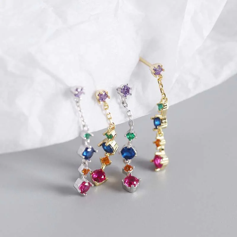 Colourful Geometric CZ 925 Sterling Silver Dangling Earrings - Image 2