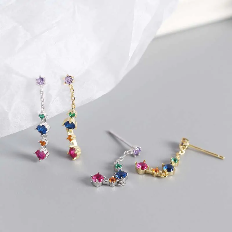 Colourful Geometric CZ 925 Sterling Silver Dangling Earrings - Image 3