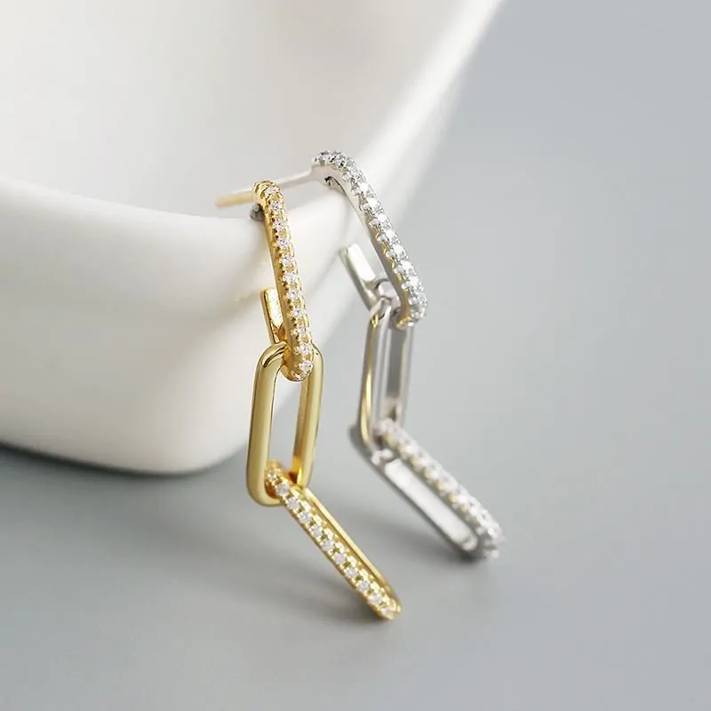 CZ Hollow Chain 925 Sterling Silver Dangling Earrings - Image 2