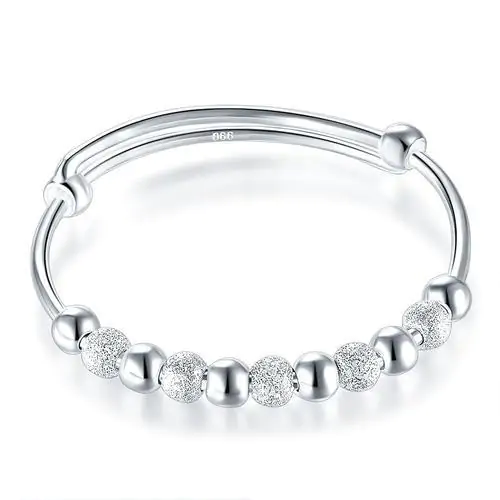 Kids Adjustable Solid 999 Silver Bangle Bracelet