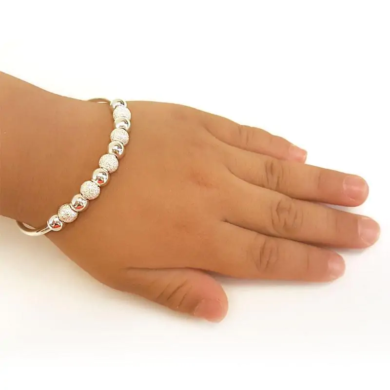 Kids Adjustable Solid 999 Silver Bangle Bracelet - Image 4