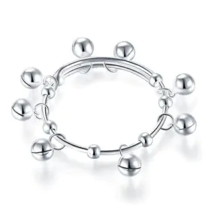 Solid 990 Silver Bells Bangle Bracelet Adjustable