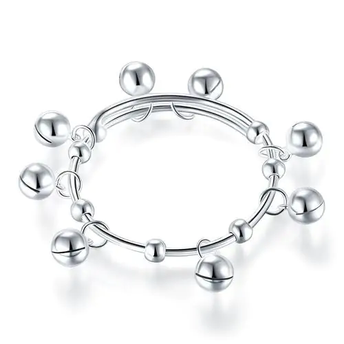 Solid 990 Silver Bells Bangle Bracelet Adjustable