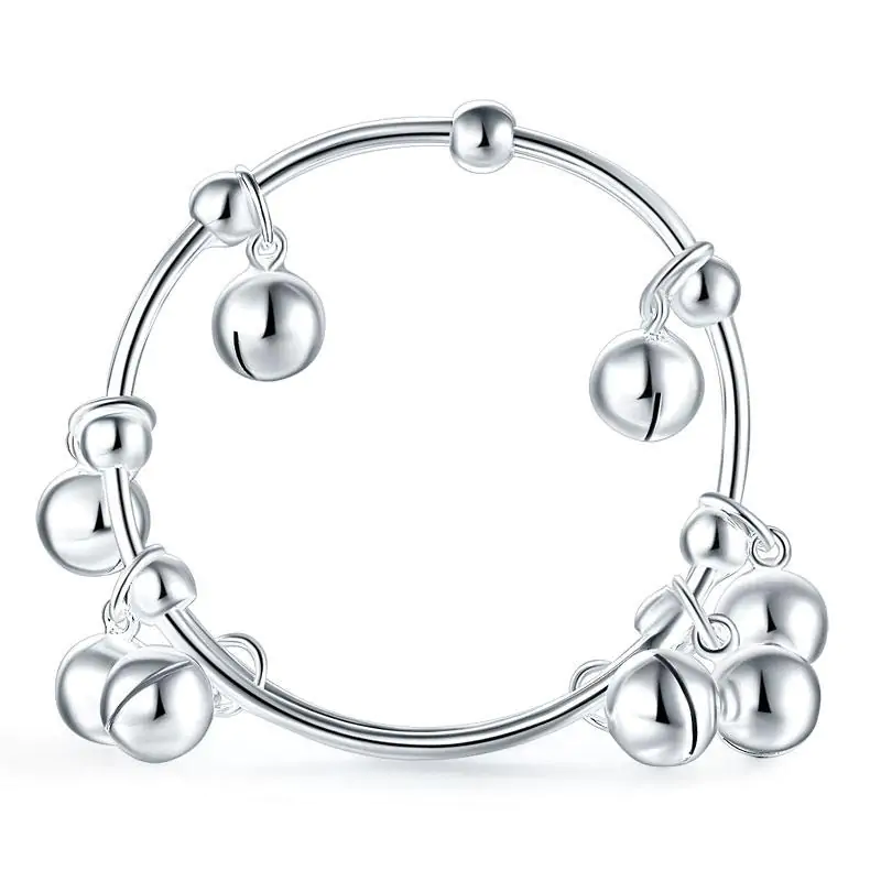 Solid 990 Silver Bells Bangle Bracelet Adjustable - Image 2