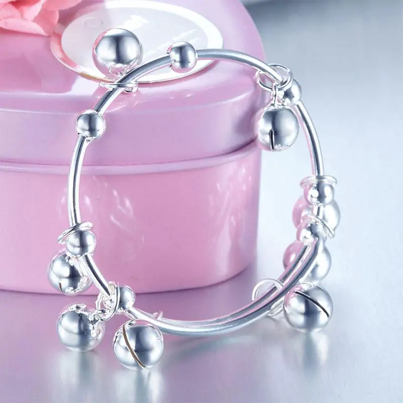 Solid 990 Silver Bells Bangle Bracelet Adjustable - Image 3