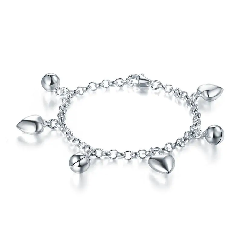 Kids Solid 925 Sterling Silver Dangle Hearts Bracelet - Image 2