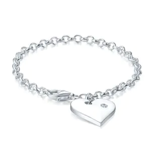 Kids Girl Solid 925 Sterling Silver Dangle Heart Bracelet
