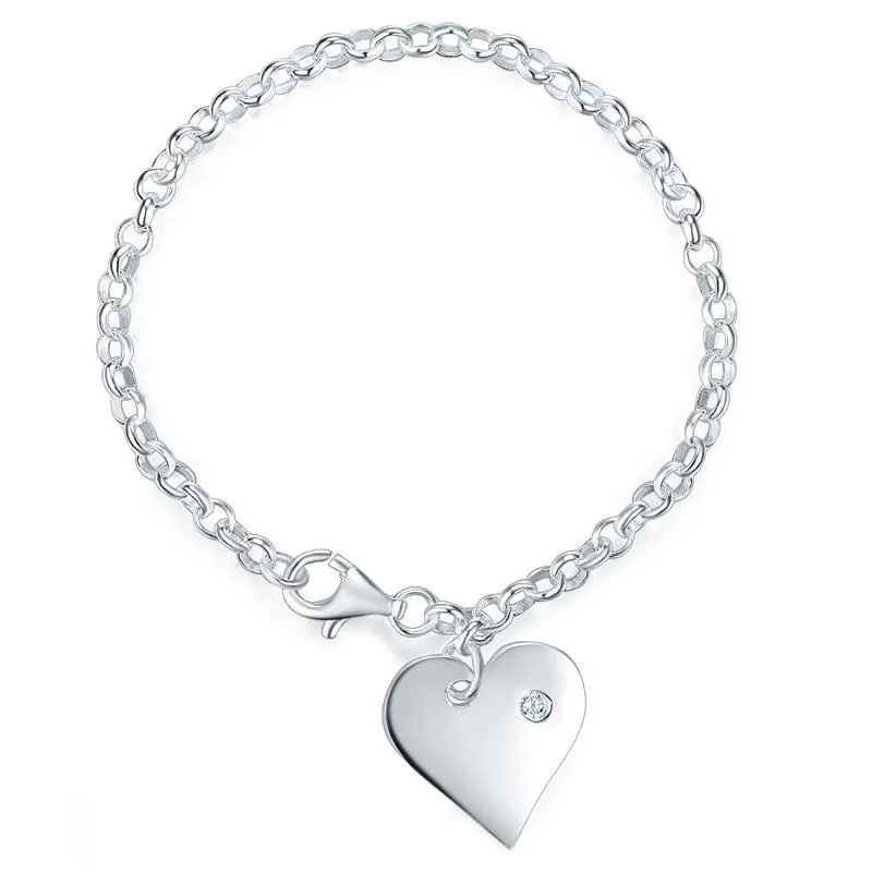 Kids Girl Solid 925 Sterling Silver Dangle Heart Bracelet - Image 2