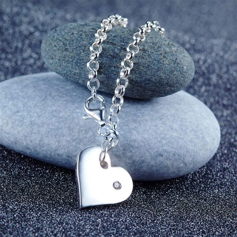 Kids Girl Solid 925 Sterling Silver Dangle Heart Bracelet - Image 3