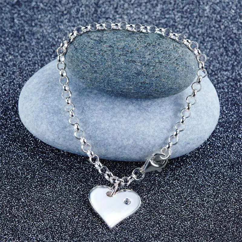 Kids Girl Solid 925 Sterling Silver Dangle Heart Bracelet - Image 4