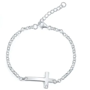 Kids Girl Solid 925 Sterling Silver Cross Bracelet