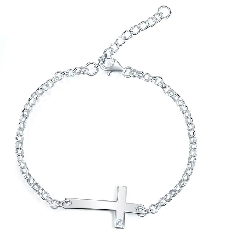 Kids Girl Solid 925 Sterling Silver Cross Bracelet