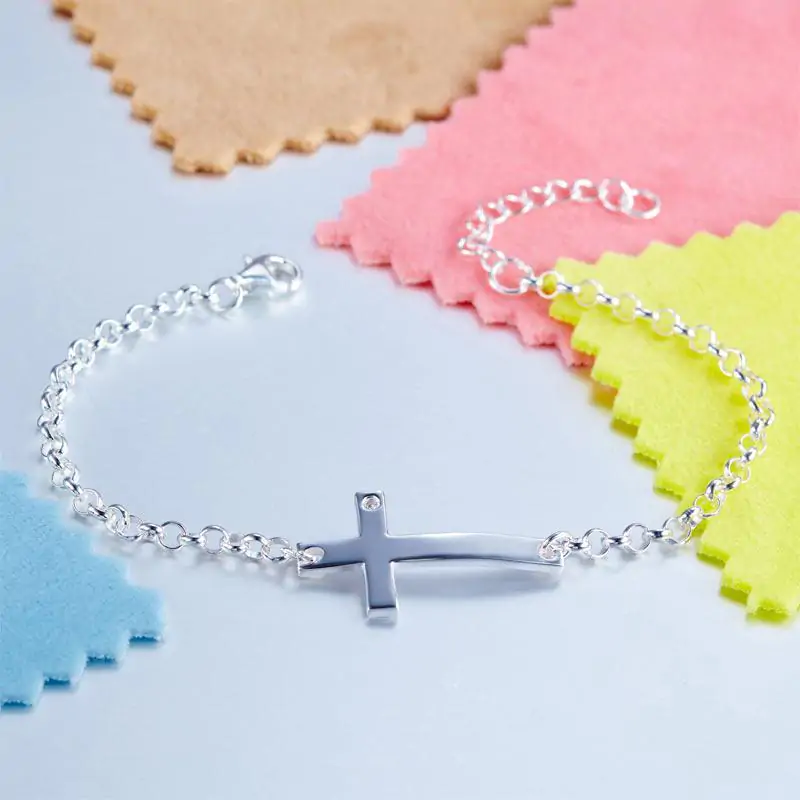 Kids Girl Solid 925 Sterling Silver Cross Bracelet - Image 2