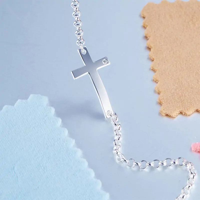 Kids Girl Solid 925 Sterling Silver Cross Bracelet - Image 3