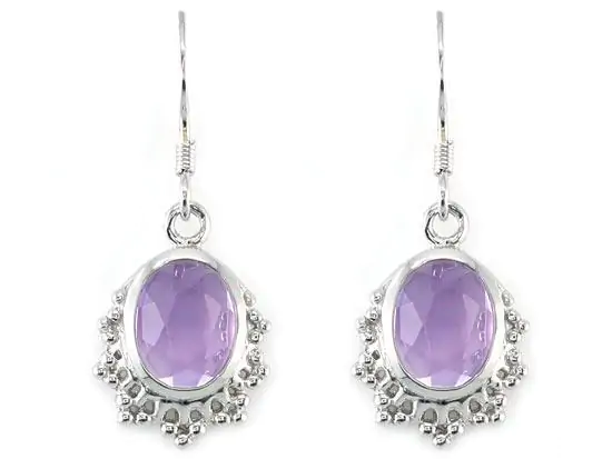 Purple Oval Cut Amethyst Sterling Silver Dangle Earrings - Image 2