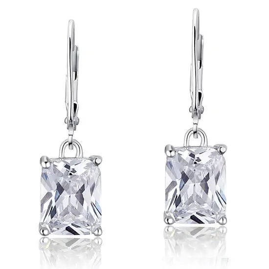 Emerald Cut Created Diamond Dangle Earrings - Image 3